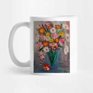 some mixed color carnation in metallic vase Mug